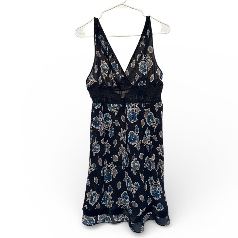 Vintage Y2K Era Victoria's Secret Angels Black and Blue Floral Slip Dress Small - Picture 1 of 7